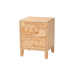Hosea Japandi Carved Honeycomb Natural 2-Drawer Nightstand