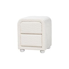 Bonilla Modern White Teddy-Bear Fabric and Rubberwood 2-Drawer Nightstand