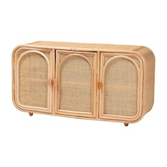 Evania Bohemian Natural Rattan 3-Door Storage Cabinet