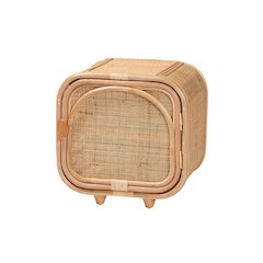Keita Bohemian Natural Rattan and Mahogany Wood Nightstand