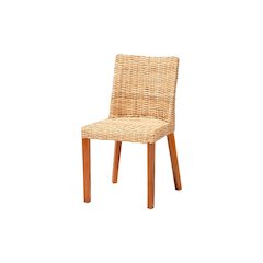 Rowen Bohemian Light Honey Kubu Rattan and Mahogany Wood Dining Chair