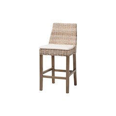 Bohemian Grey Kubu Rattan and Rustic Taupe Finished Mahogany Wood Counter Stool