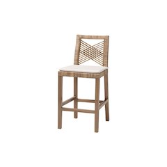 Poltak Modern Bohemian Grey Natural Kubu Rattan and Mahogany Wood Counter Stool