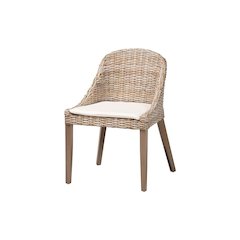 Lara Bohemian Grey Kubu Rattan and Mahogany Wood Dining Chair
