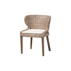 Niesha Bohemian Grey Natural Kubu Rattan and Mahogany Wood Dining Chair