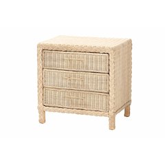 Lanica Japandi Sun Bleached Rattan 3-Drawer Nightstand