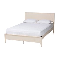 Primrose Mid-Century Ivory Fluted Wood Queen Size Platform Bed