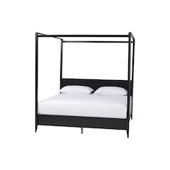 Primrose Mid-Century Black Fluted Wood King Size Canopy Bed