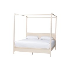 Primrose Mid-Century Ivory Fluted Wood King Size Canopy Bed