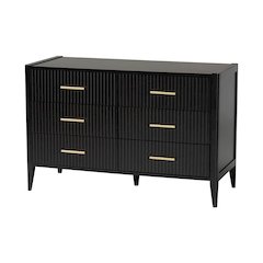 Primrose Mid-Century Black Fluted Wood 6-Drawer Dresser