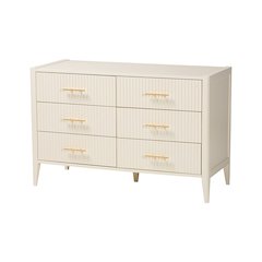 Primrose Mid-Century Ivory Fluted Wood 6-Drawer Dresser