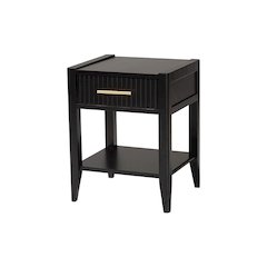 Primrose Mid-Century Black Fluted Wood 1-Drawer Nightstand