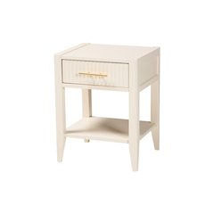 Primrose Mid-Century Ivory Fluted Wood 1-Drawer Nightstand