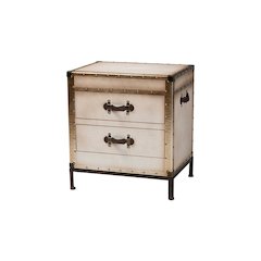 Laura Vintage White Canvas 2-Drawer End Table Trunk