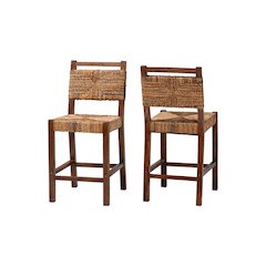 Cordoba Bohemian Natural Seagrass and Mahogany Wood 2-Piece Counter Stool Set