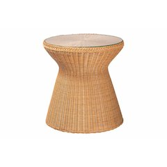 Nina Bohemian Light Honey Braided Rattan End Table with Glass Tabletop