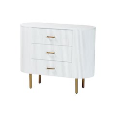 Beyla Mid-Century White Fluted Wood and Gold Metal 3-Drawer Dresser