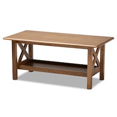 Transitional Walnut Brown Finished Rectangular Wood Coffee Table