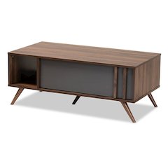 Two-Tone Grey and Walnut Finished Wood 1-Drawer Coffee Table