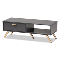 Kelson Modern and Contemporary Dark Grey and Gold Finished Wood Coffee Table