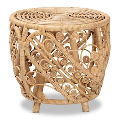 bali & pari Saranna Modern Bohemian Natural Brown Finished Rattan End Table