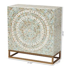 Bohemian Multicolor Mother of Pearl and Gold Metal Storage Cabinet