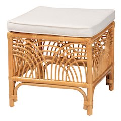 bali & pari Materra Modern bohemian Natural Brown Rattan Footstool