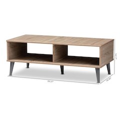 Pierre Mid-Century Modern Oak and Light Grey Finished Wood Coffee Table