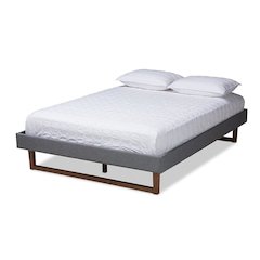 Walnut Brown Finished Wood Queen Size Platform Bed Frame