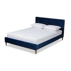Frida Glam and Luxe Royal Blue Velvet Fabric Upholstered Queen Size Bed