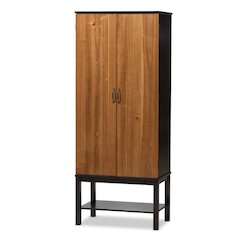Dark Brown and Walnut Two-Tone Solid Rubberwood Mdf Veneered Wine Cabinet
