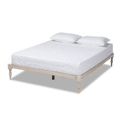 Antique White Finished Wood King Size Platform Bed Frame