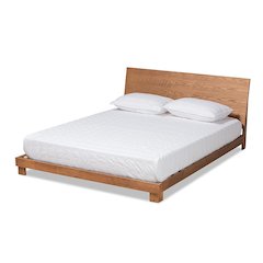 Walnut Brown Finished Wood Queen Size Platform Bed