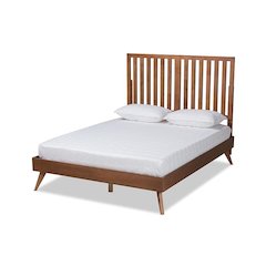 Saki Mid-Century Modern Walnut Brown Finished Wood Queen Size Platform Bed