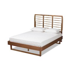 Lucie Modern and Contemporary Walnut Brown Finished Wood Queen Size Platform Bed