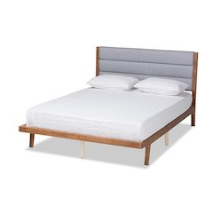 Baxton Studio Jarlan Modern and Contemporary Transitional Grey Fabric Upholstered and Walnut Brown Finished Wood King Size Platform Bed