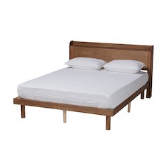 Walnut Brown Finished Wood Queen Size Platform Bed with Charging Station