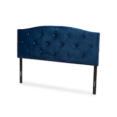 Navy Blue Velvet Fabric Upholstered Queen Size Headboard
