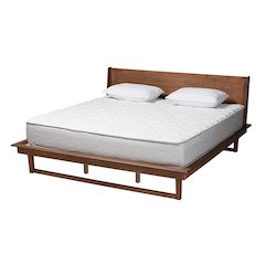 Macayle Mid-Century Modern Ash Walnut Finished Wood King Size Platform Bed