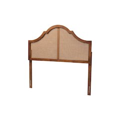 Traditional Ash Walnut Finished Wood Queen Size Headboard with Rattan