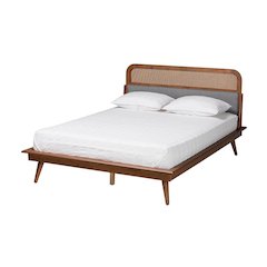 Grey Fabric and Ash Walnut Finished Wood King Size Platform Bed