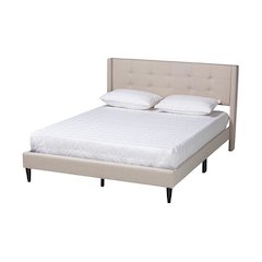Transitional Beige Fabric Upholstered Queen Size Platform Bed