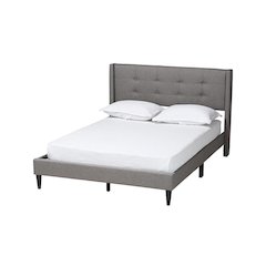 Transitional Grey Fabric Upholstered Queen Size Platform Bed