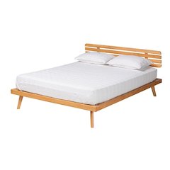 Joaquin Modern Japandi Rustic Brown Finished Wood Queen Size Platform Bed