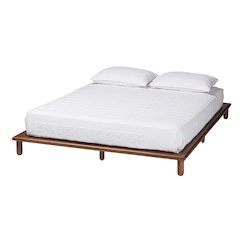 Alivia Mid-Century Modern Walnut Brown Finished Wood Queen Size Bed Frame