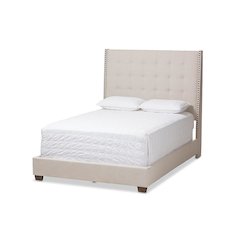 Georgette Modern and Contemporary Light Beige Fabric Upholstered King Size Bed