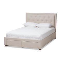 Light Beige Fabric Upholstered King Size Storage Bed