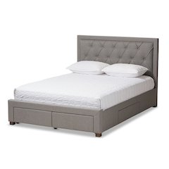 Light Grey Fabric Upholstered King Size Storage Bed