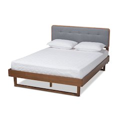 Ash Walnut Finished Wood Queen Size Platform Bed
