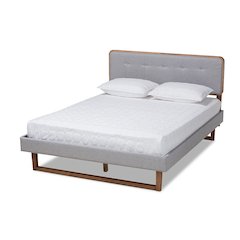 Ash Walnut Finished Wood Queen Size Platform Bed